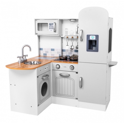 narożna drewniana biała kuchnia